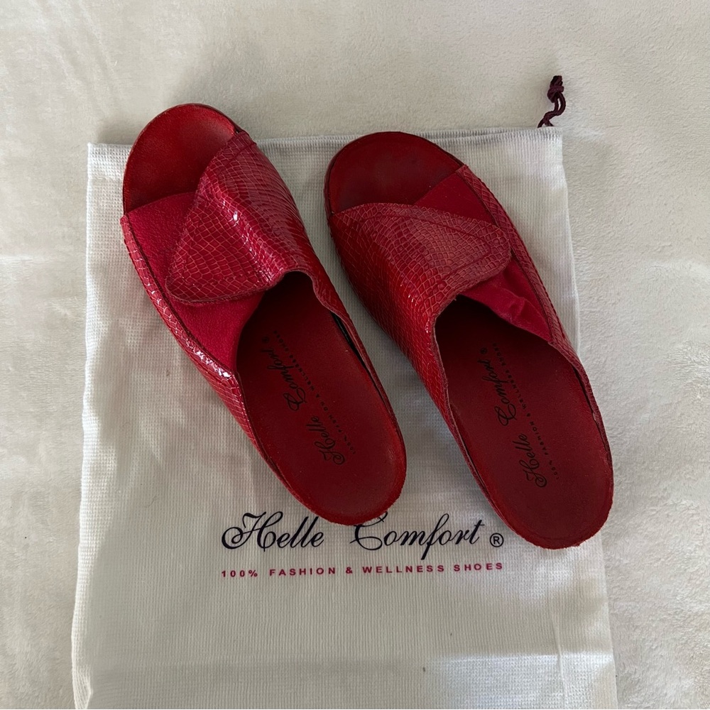 Vibrant Red Alligator Leather  Mules  Sandals with Rounded Toe
